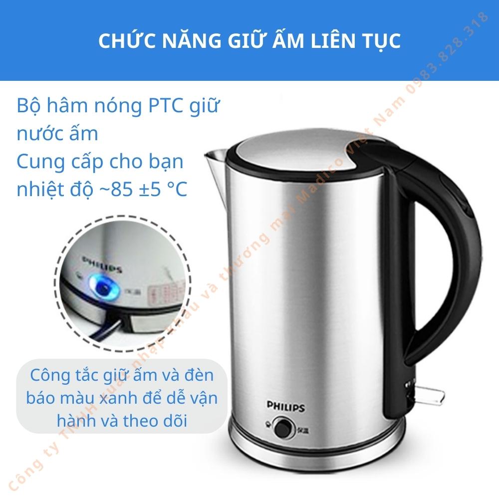 Bình đun, ấm đun siêu tốc Philips HD9316 dung tích 1.7L công suất 1800W - Hàng nhập khẩu