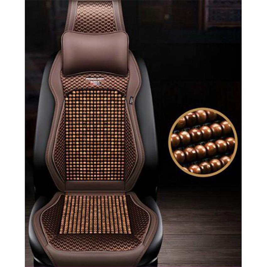01 cái áo ghế ô tô chất liệu da cao cấp phủ 1 ghế trước, có đan hạt gỗ chống nóng, massage lưng