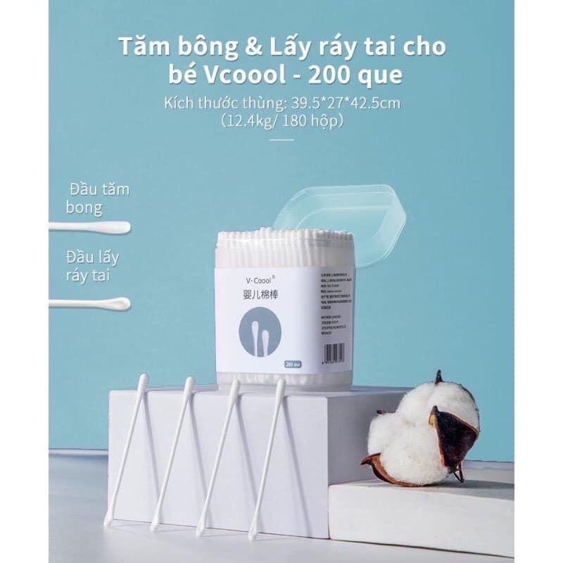 Tăm bông đa năng VCOOOL - Tăm bông lõi giấy 2 đầu VCOOOL - Hộp 200 chiếc