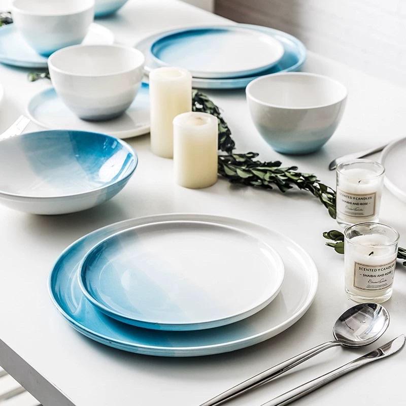 Bộ bát đĩa sứ cao cấp ombre APLS xanh xám phong cách Bắc Âu, Đĩa sứ, Bát sứ ,Tô canh, đĩa gia vị