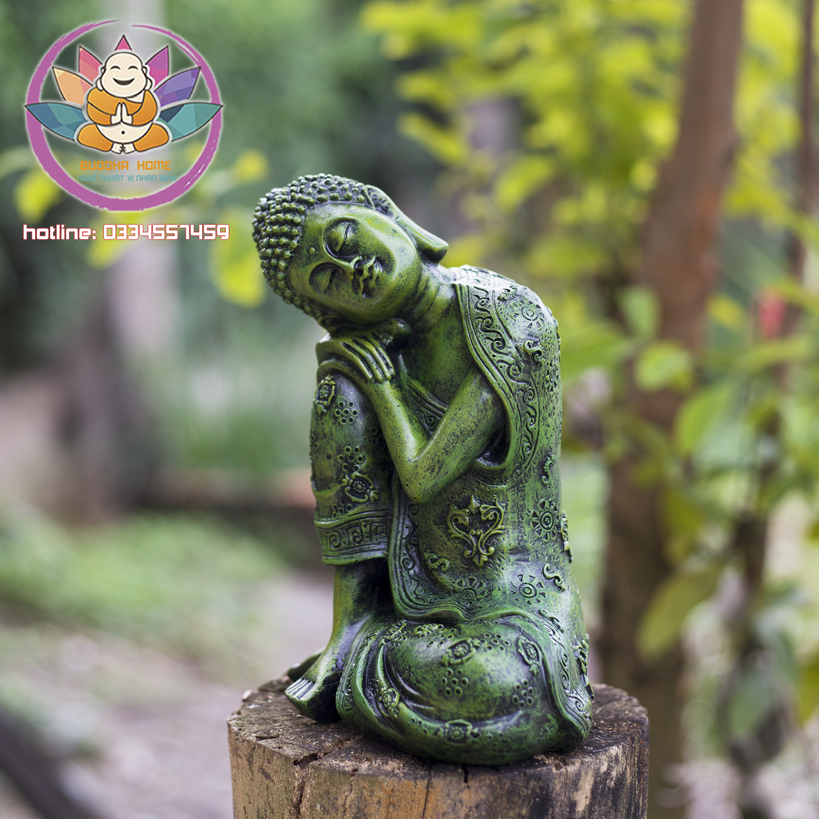 Tượng Phật An Nhiên Tự Tại Cao 23cm Màu Xanh Rêu Trang trí nhà cửa phong thủy