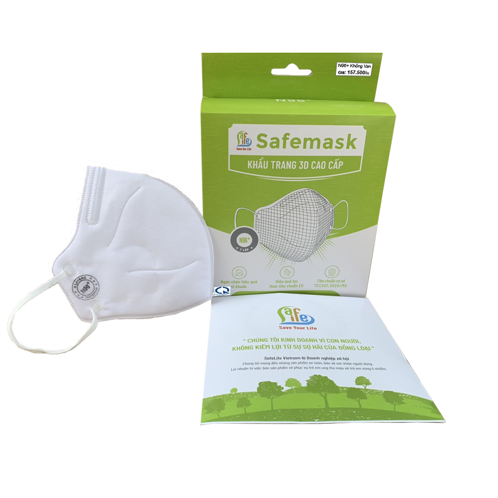 Khẩu Trang Chống Bụi 3D Cao Cấp N96+ Safelife Safemask (Hộp 5 Cái