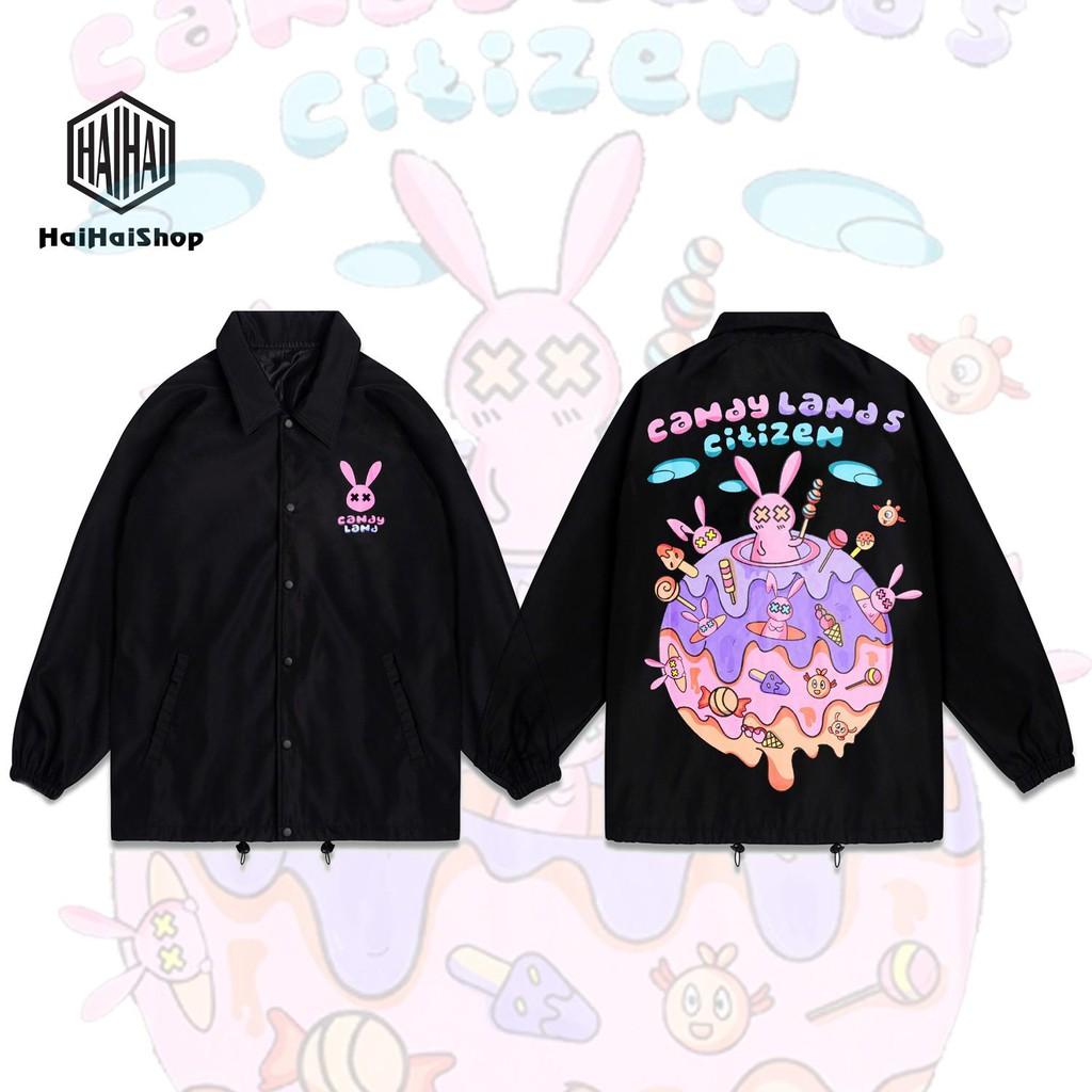 Áo Khoác Cổ Bẻ CandyLand in KTS Form Rộng Dù 2 Lớp