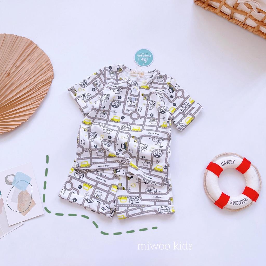 Bộ Short Cotton Bozip Bé Trai Miwoo Kids Vải Mềm Co Giãn Thoải Mái, Thấm Mồ Hôi Tốt In Hình 7-20kg