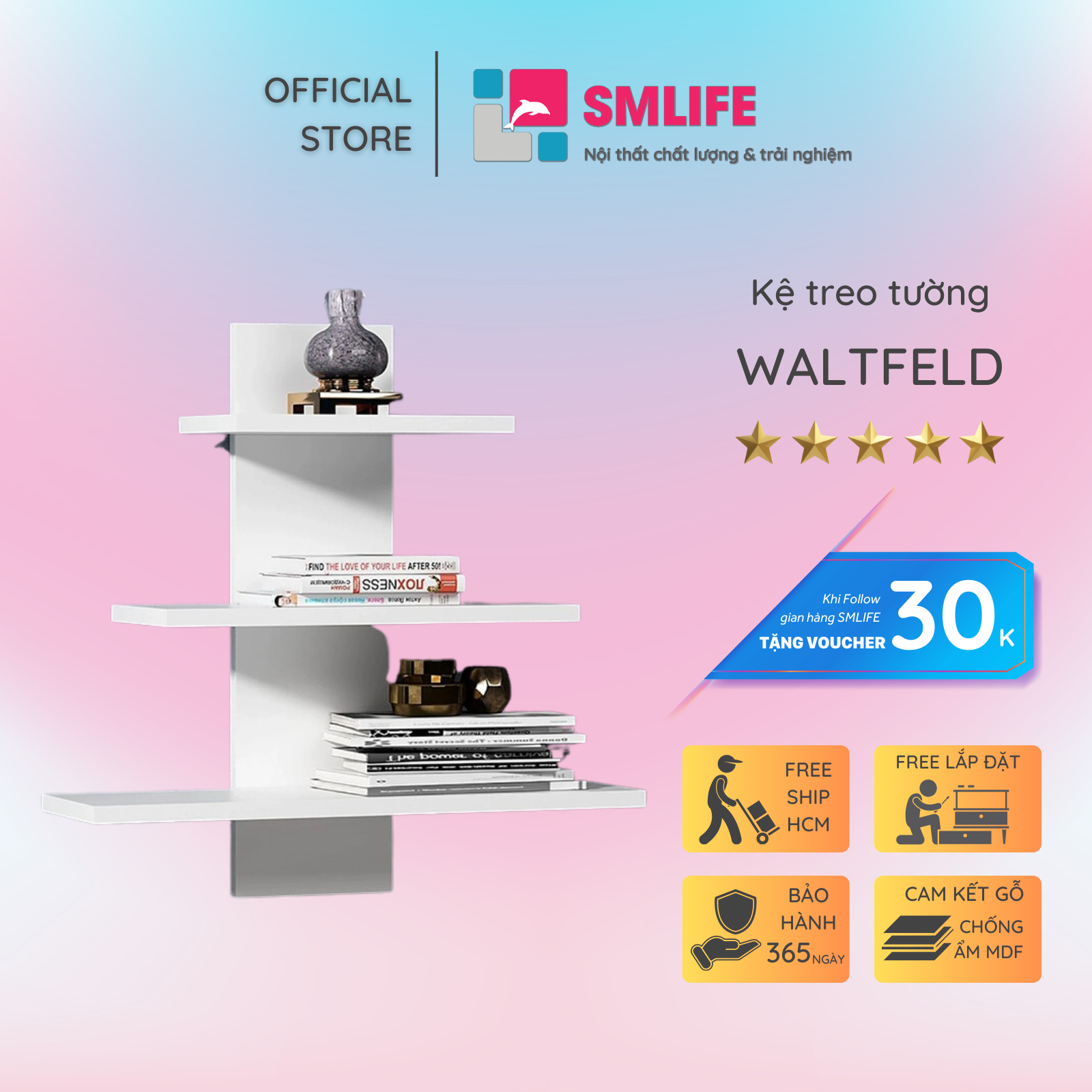 Giá đỡ sách treo tường thiết kế nhỏ gọn SMLIFE Waltfeld