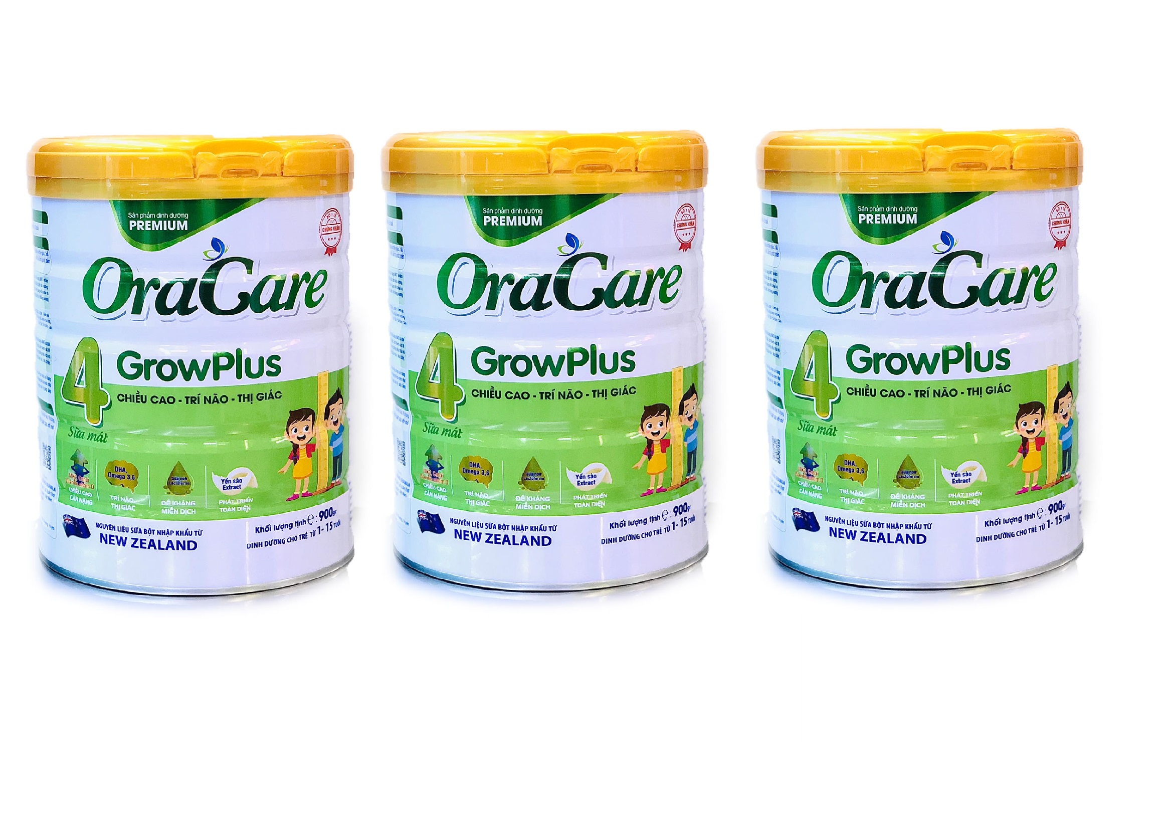 Combo 3 lon sữa OraCare Growplus lon 900g - Giúp phát triển chiều cao, Trí não, Thị giác, dành cho trẻ từ 1-10 tuổi