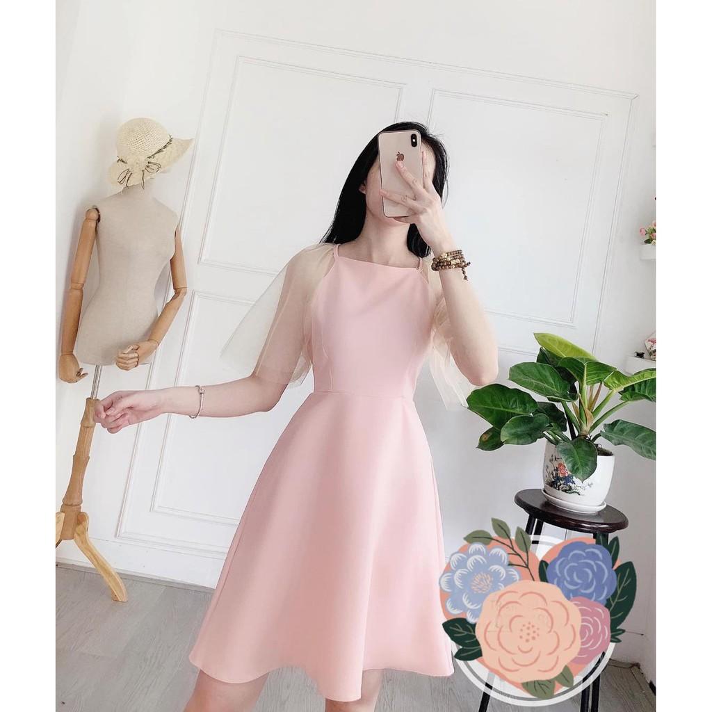 [] ĐẦM YẾM PHỐI TAY LƯỚI HỒNG