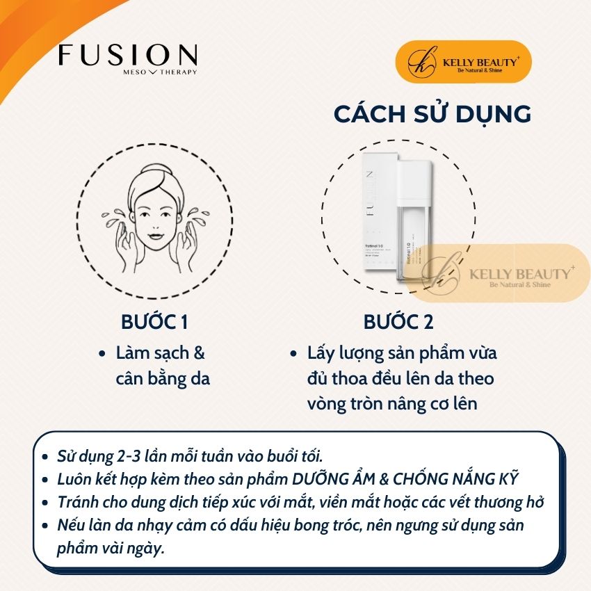 Fusion Retinol 1.0 - Da Sáng Đều Màu, Mờ Thâm Sạm Nám; Giảm Dày Sừng; Căng Mịn và Se Lỗ Chân Lông - Kelly Beauty