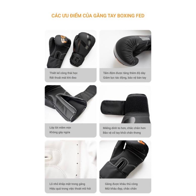 Găng Tay Boxing FED 10oz-6oz cho nam nữ bền đẹp thỏa mái khi tập