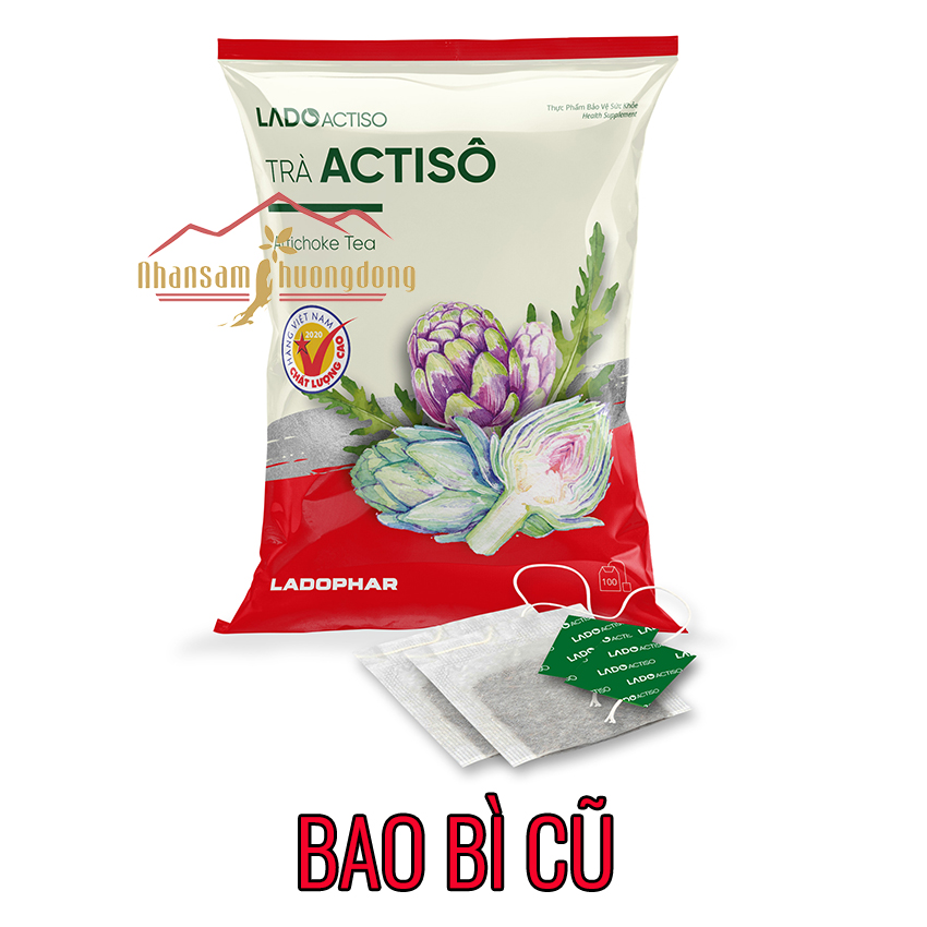 Trà atiso Ladophar gói 100 túi lọc artichoke Actiso Đà Lạt giúp mát gan thông mật lợi tiểu tặng 1 túi trà