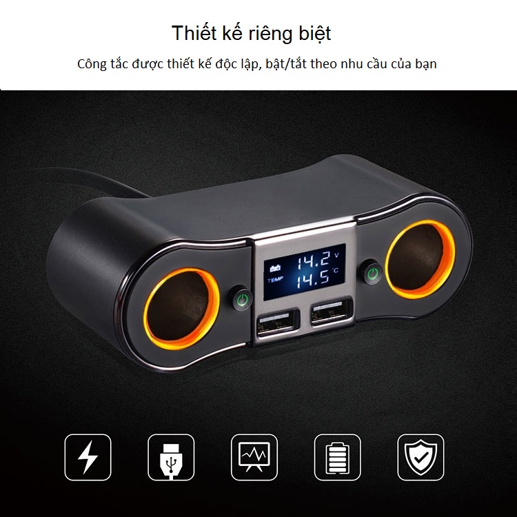 Bộ chia tẩu sạc đa năng trên ô tô