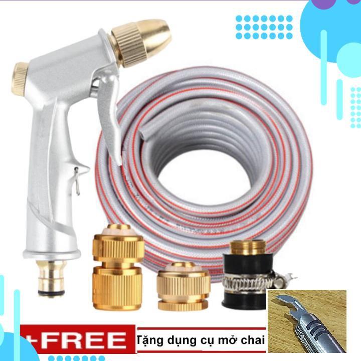 Bộ dây vòi xịt nước rửa xe, tưới cây . tăng áp 3 lần, loại 20m 206701 đầu đồng,cút đồng,+ tặng mở chai