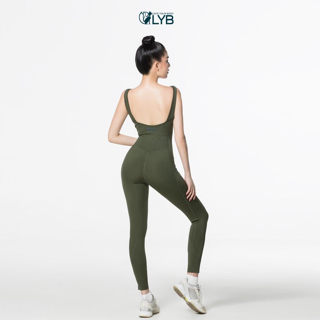 Jumpsuit tập thể thao gym yoga dài form ôm cá tính tôn dáng xanh rêu LYB - FW22-S00004