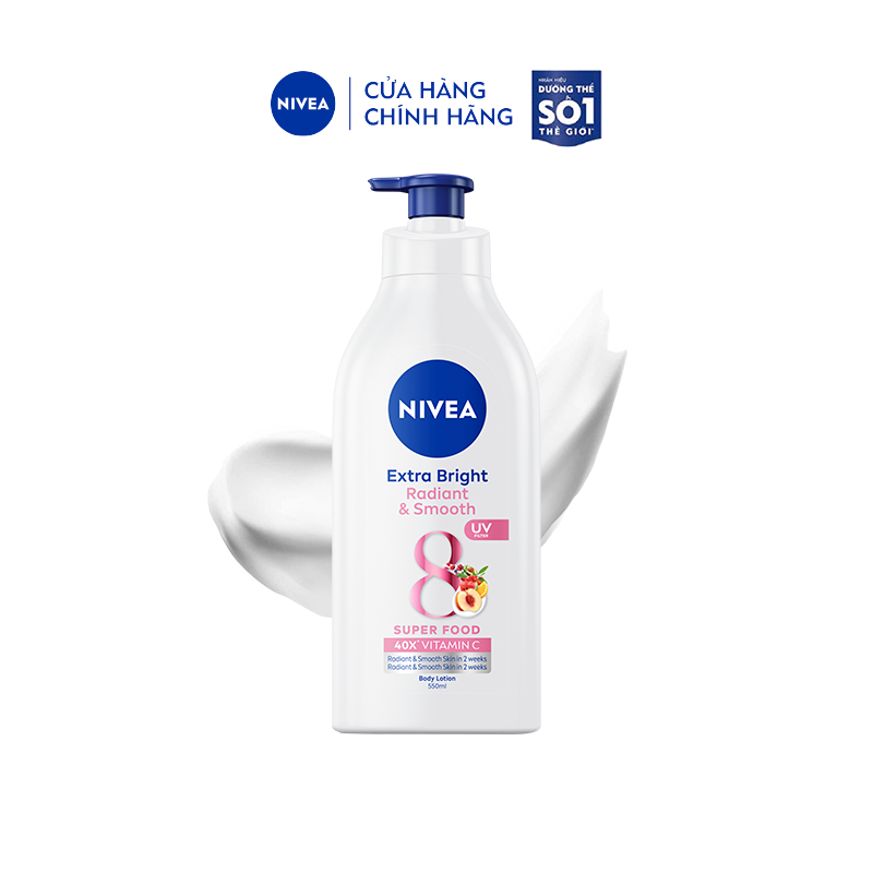 Sữa Dưỡng Thể NIVEA 8 Super Fooods Dưỡng Sáng Da | Mịn Da (550 ml) - 98924 + Sữa Dưỡng Thể NIVEA Dưỡng Ẩm Chuyên Sâu | Vitamin E (550 ml)