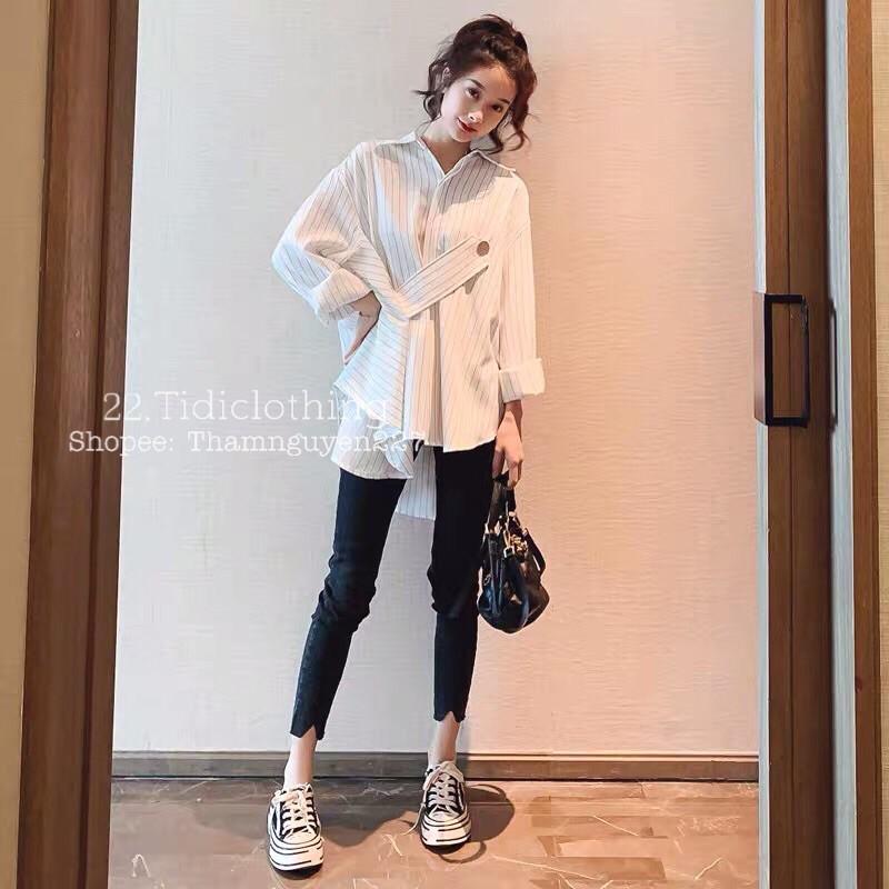 Áo sơ mi kiểu Hàn Quốc _ nút chéo form rộng Oversize