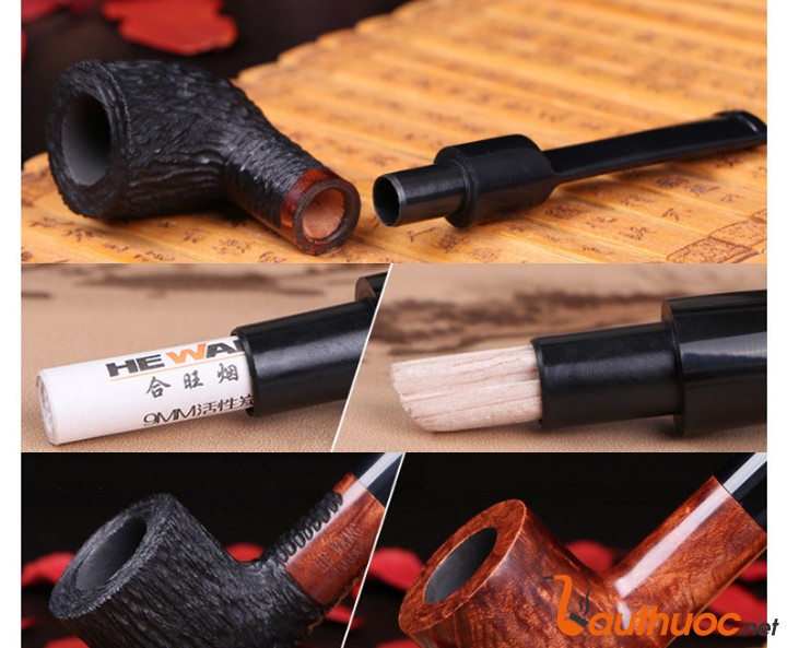 Tẩu thuốc gỗ Sherlock Holmes gỗ thạch nam hút thuốc sợi 1606E