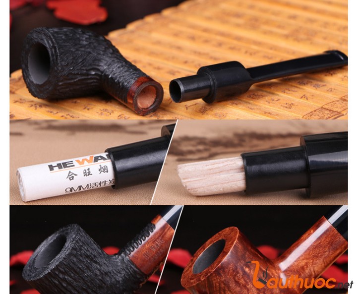 Tẩu thuốc gỗ Sherlock Holmes gỗ thạch nam (briar) hút thuốc sợi 1606E