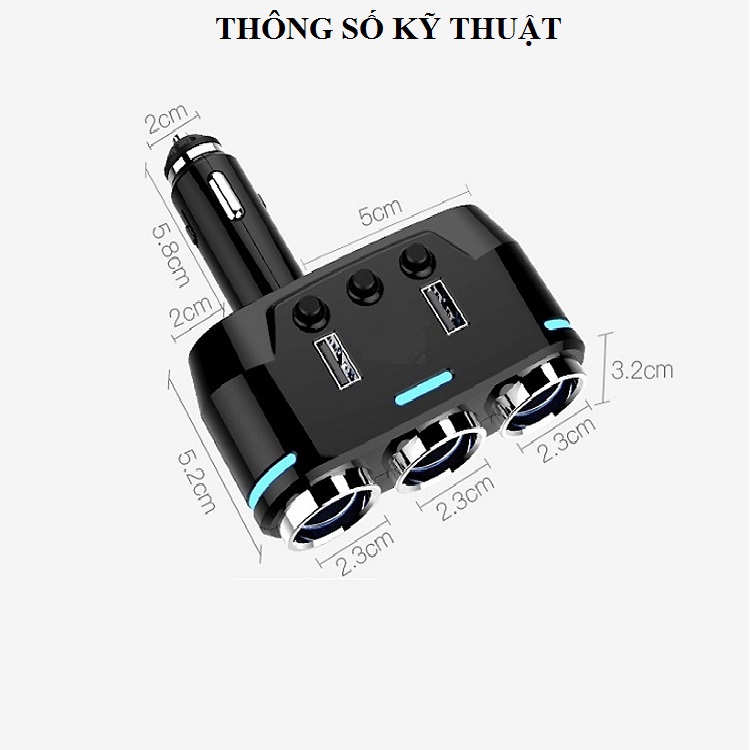 Bộ chia tẩu sạc trên xe hơi đa năng tích hợp 3 tẩu và 2 cổng USB sạc nhanh QC 3.0 thông minh, công suất lớn BC39 (Tặng 2 nút kẹp giữ dây điện cao su-giao ngẫu nhiên)