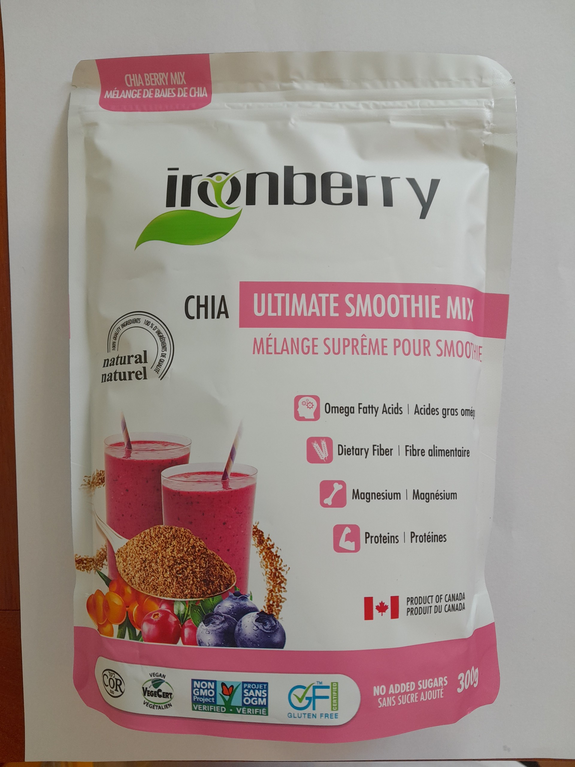 Bột hỗn hợp berry &amp; hạt chia nguyên chất - Ironberry chia ultimate smoothe mix 300gr