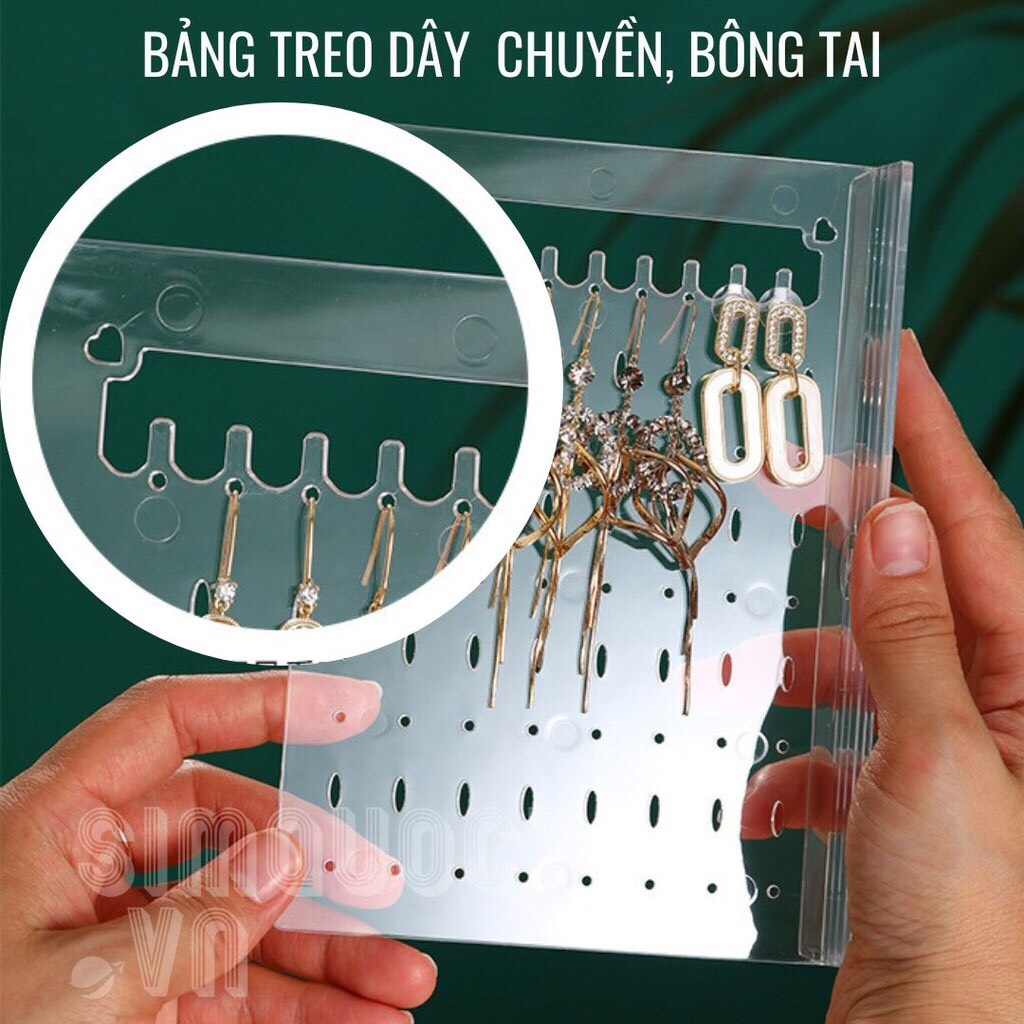 Hộp đựng trang sức treo dây chuyền bông tai, hộp đựng nhẫn đồng hồ nhiều ngăn chống bụi cao cấp