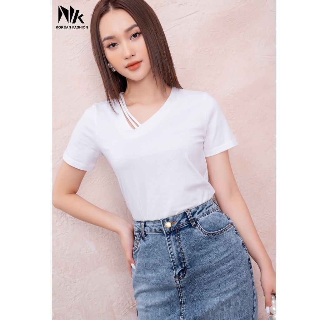 Áo Thun Nữ NK Fashion Thiết Kế Cổ Áo 2 Dây Cách Điệu, Chất Liệu Thun Cotton Mềm Mại, Năng Động Trẻ Trung NKAT2201004