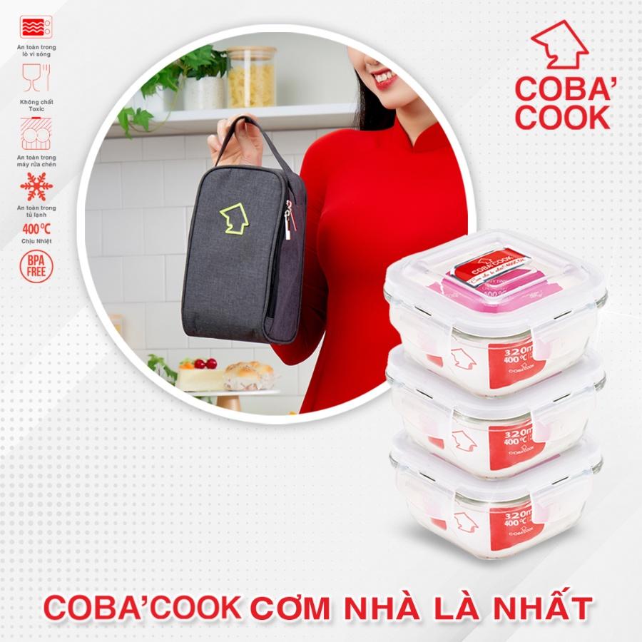 Hộp thủy tinh chịu nhiệt COBA'COOK hình vuông 320ml-CBHS320