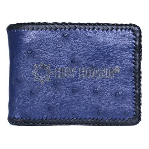 Bóp nam Huy Hoàng da đà điểu da bụng đan viền màu xanh đậm - HP2463