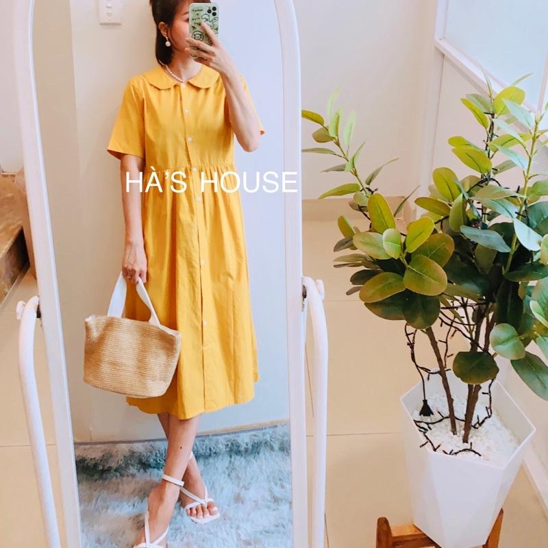 Đầm babydoll cổ sen màu vàng dễ thương