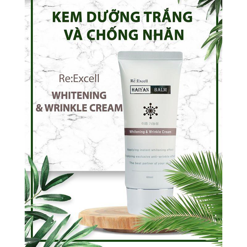 Kem Dưỡng Trắng chống nhăn Re:Excell Haiyan Balm Whitening &amp; WrinKle Cream R&amp;B xuất sứ Hàn Quốc, chiết xuất 100% từ thiên nhiên, dưỡng ẩm, làm trắng, ngừa lão hóa, nâng tone màu da trắng mịn, mờ đốm nâu sạm, làm đều màu da, 60ml