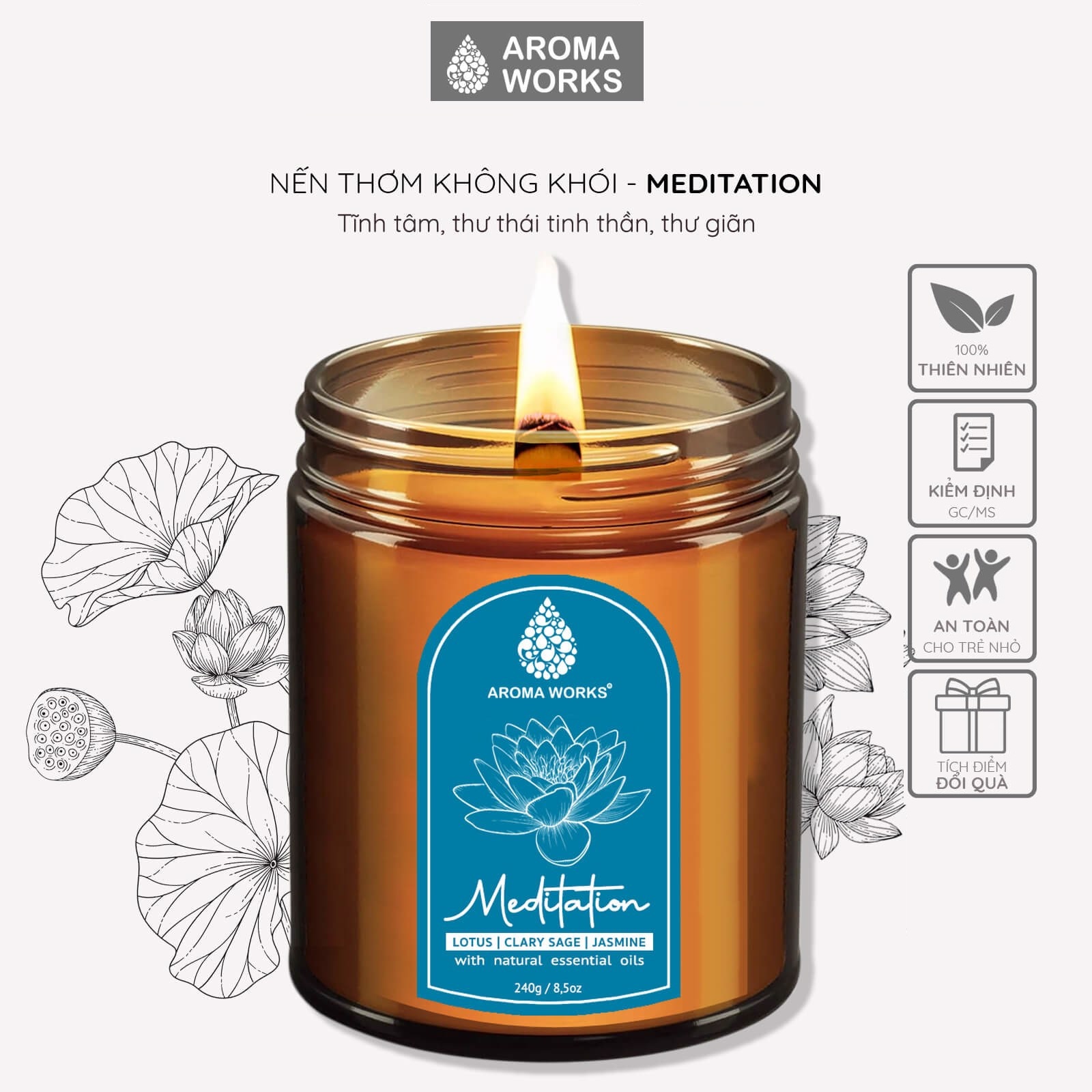 Nến Thơm Thiên Nhiên Aroma Works Aromatherapy Scented Candle 240g