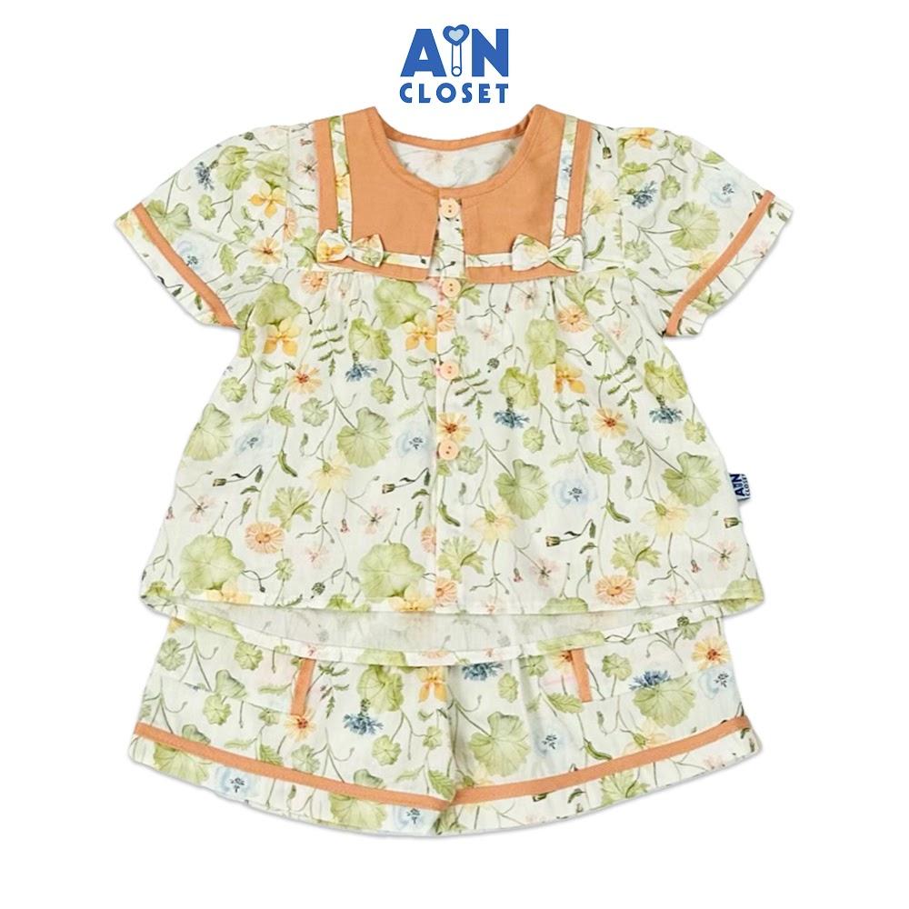 Bộ quần áo Ngắn bé gái họa tiết hoa Dây Leo Cam cotton - AICDBGNEURE3 - AIN Closet