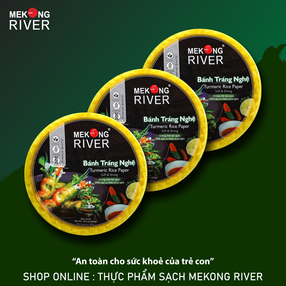 Combo 3 Túi Bánh Tráng Nghệ Mekong River 16cm 300g