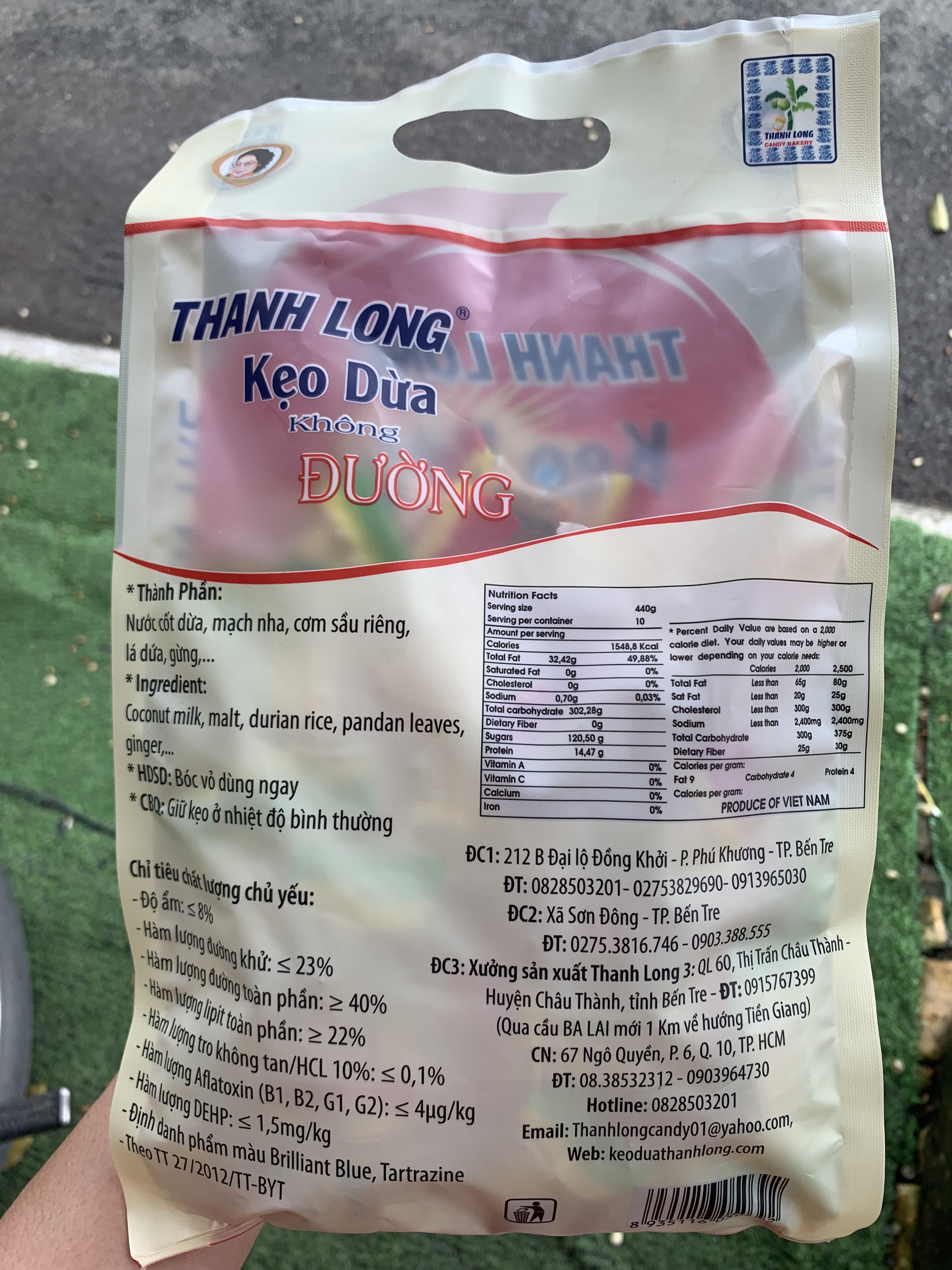 Kẹo dừa sữa không đường Thanh Long gói 400g