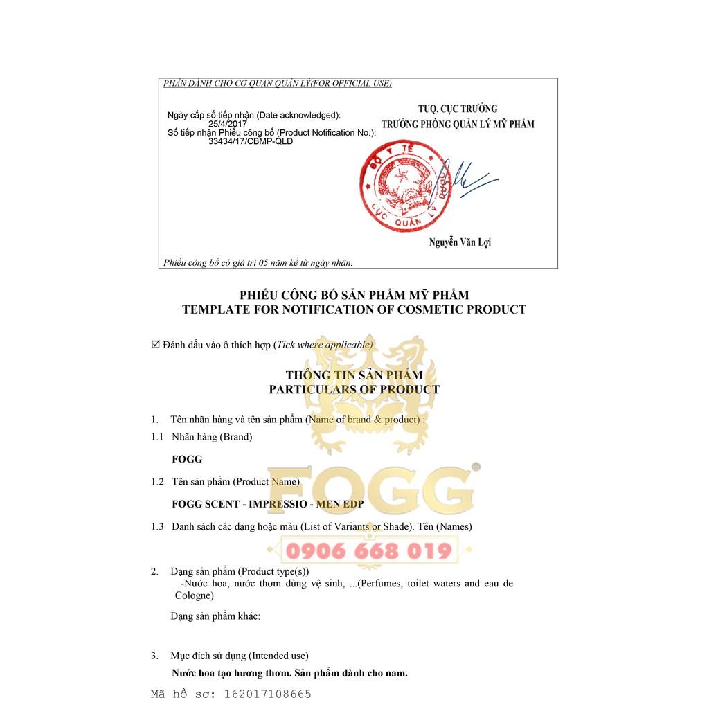 NƯỚC HOA DÀNH CHO NAM FOGG IMPRESSIO 100ML NHẬP KHẨU DUBAI
