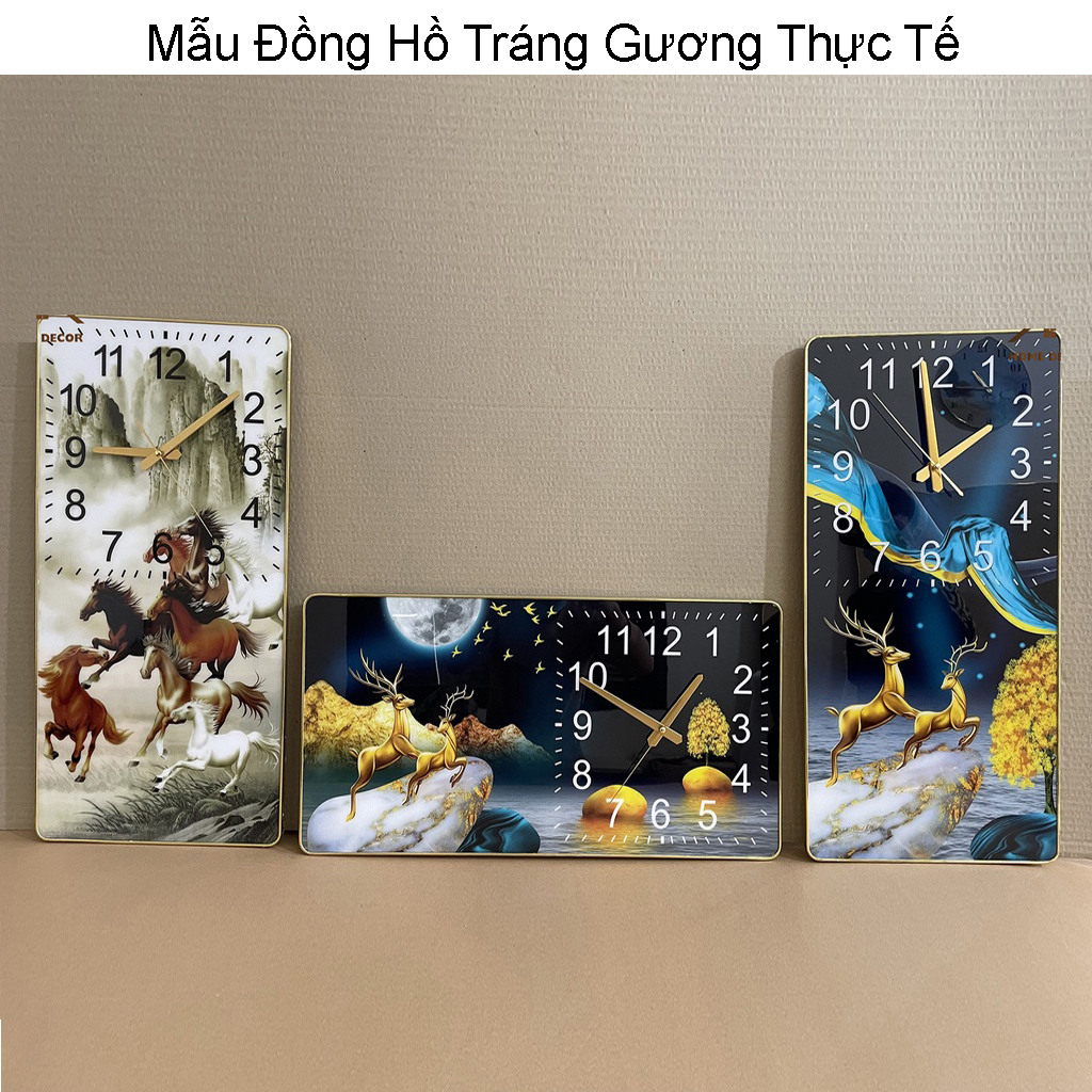 Đồng Hồ Treo Tường Chín Con Cá Chép Bơi Lội Bên Hoa Sen - Tranh Tráng Gương Decor Nội Thất Đẹp