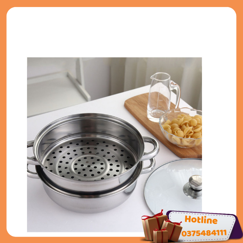 Xửng Hấp 2 Tầng Inox 304 Dùng Cho Bếp Ga, Bếp Từ (33Cm) - Hàng Loại 1