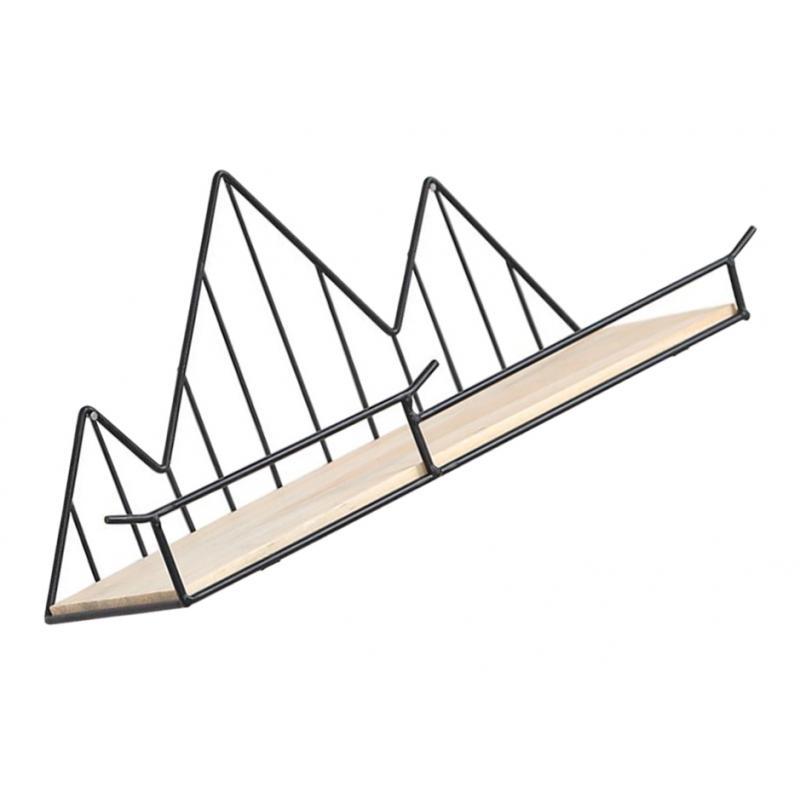 Nordic Style Iron Wood Wall Shelf Rack Shelf Wall Mount Display Organizer Black