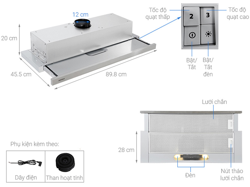 Máy Hút Mùi Âm Tủ HAFELE HH-TI90D HH-TI90D (90cm) - Hàng Chính Hãng (539.81.085)