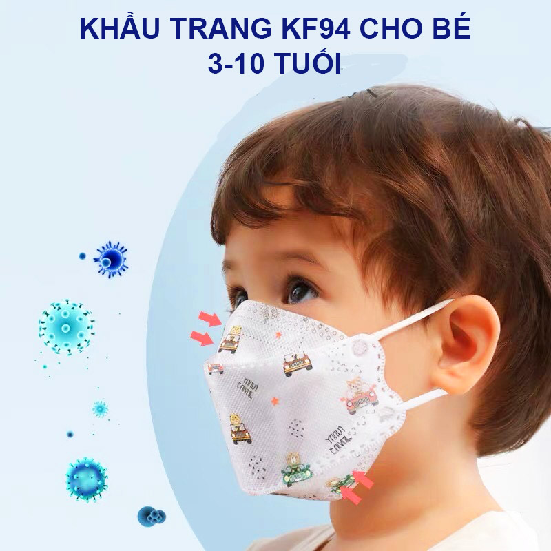 Khẩu trang KF94 cho bé, Set 10 khẩu trang trẻ em 3-10 tuổi tiêu chuẩn kháng khuẩn, chống bụi siêu mịn – M016