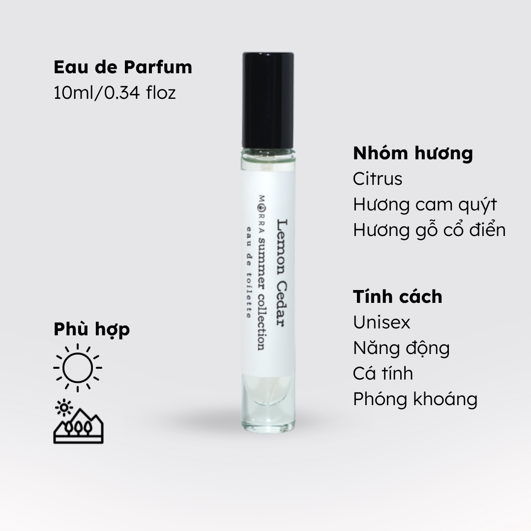 Nước hoa nữ Morra No.15 (Lemon Cedar) nguyên liệu nhập Pháp hương hoa cỏ, trái cây, năng động, cá tính, phóng khoáng lưu hương thơm lâu - dạng xịt