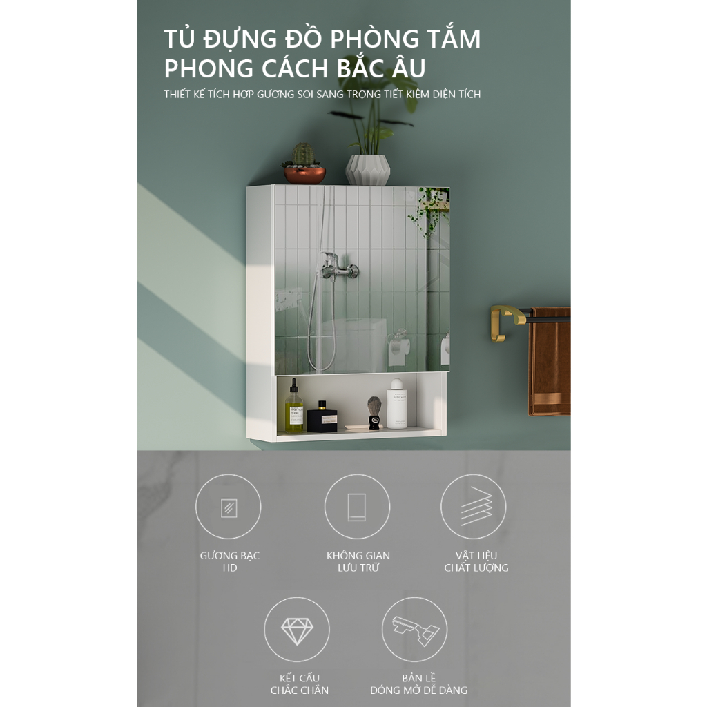 Gương Treo Tường Kèm Hộc Tủ Để Đồ Tiết Kiệm Diện Tích AP257