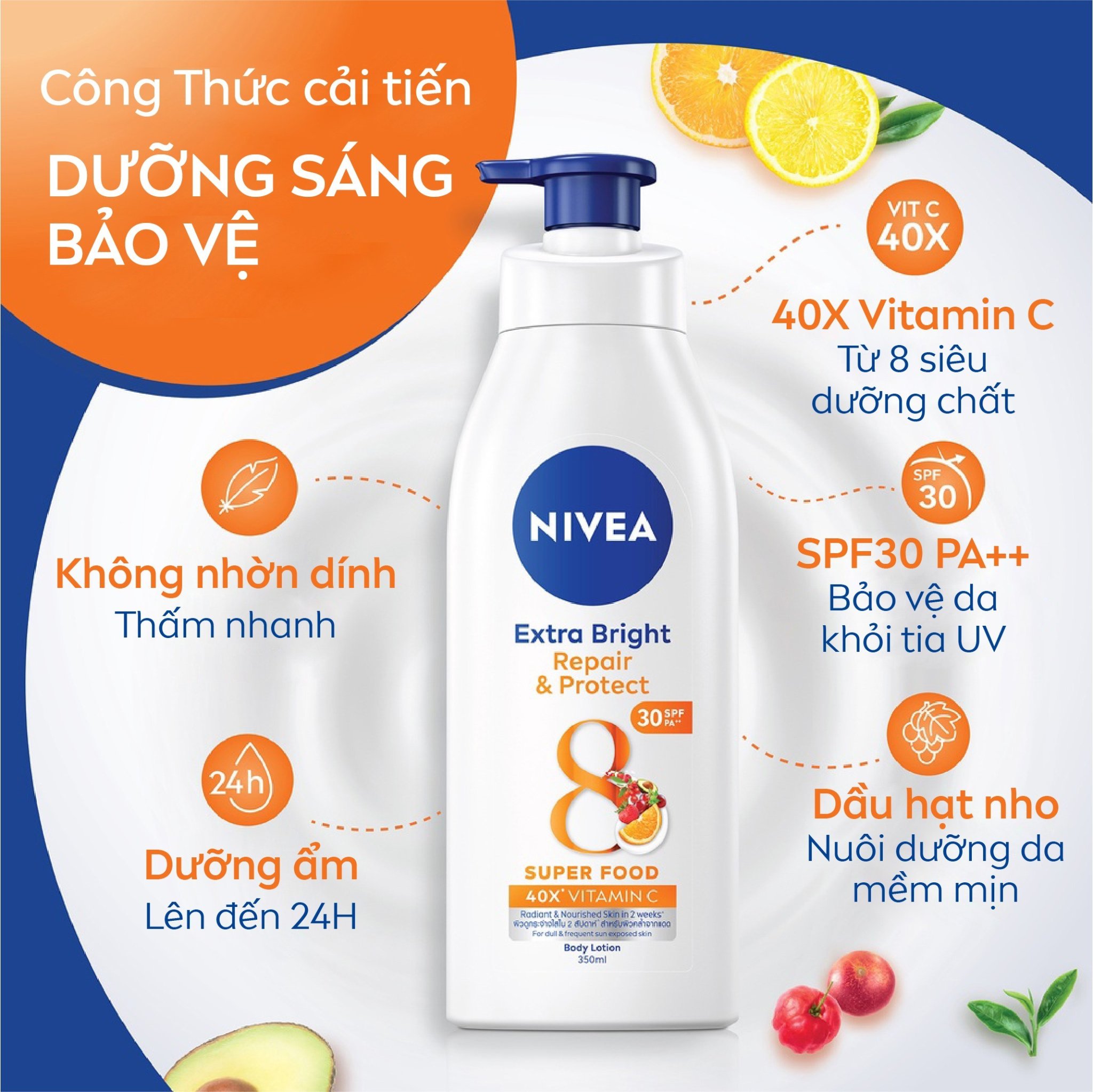 Sữa Dưỡng Thể Dưỡng Trắng Nivea Giúp Phục Hồi & Chống Nắng SPF 30 (350ml) - 88311