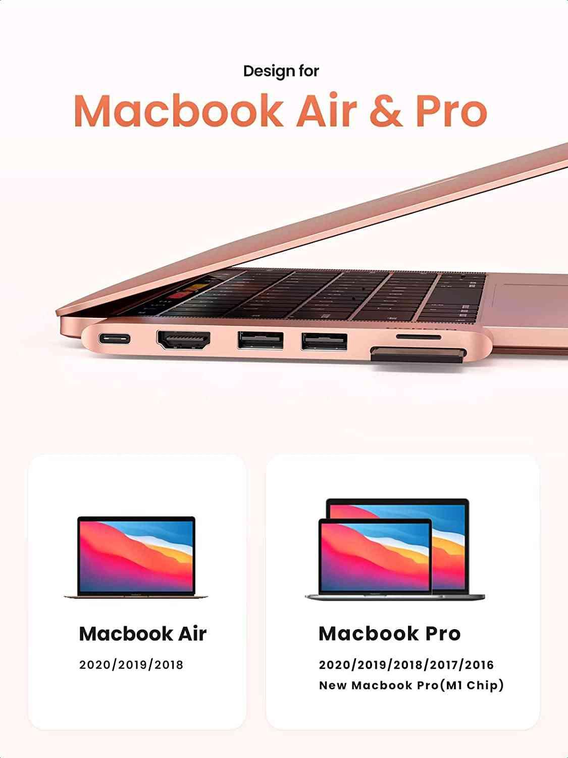 Ugreen UG90288CM380TK Màu Hồng Gold Hub chuyển đổi USB-C MacBook Air M1 2020 2019 2018 sang HDMI 4k + USB-C PD 100W + SD/TF + 2*USB 3.0 - HÀNG CHÍNH HÃNG