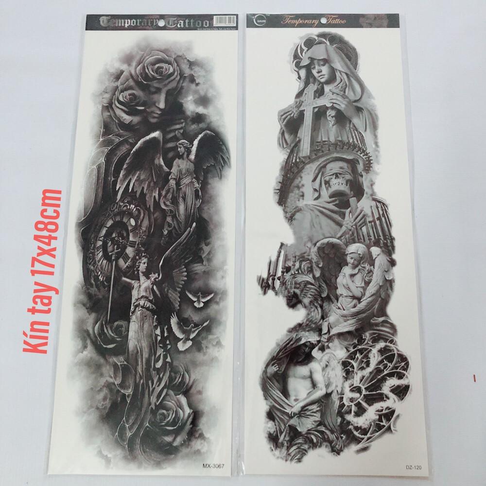 Combo 2 tấm hình xăm dán kín tay chủ đề giáng sinh đen trắng 17x48cm- mua 2 combo tặng bắp tay xinh