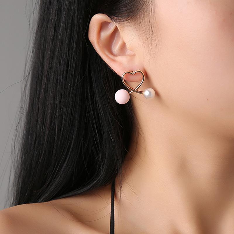 Cross Peach Heart Faux Pearl Sweet Style Stud Earrings Women Jewelry Gold