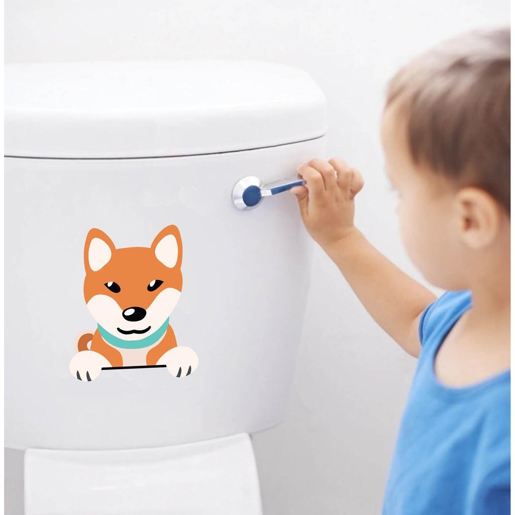 Sticker dán nắp bồn cầu hình chó con vui nhộn