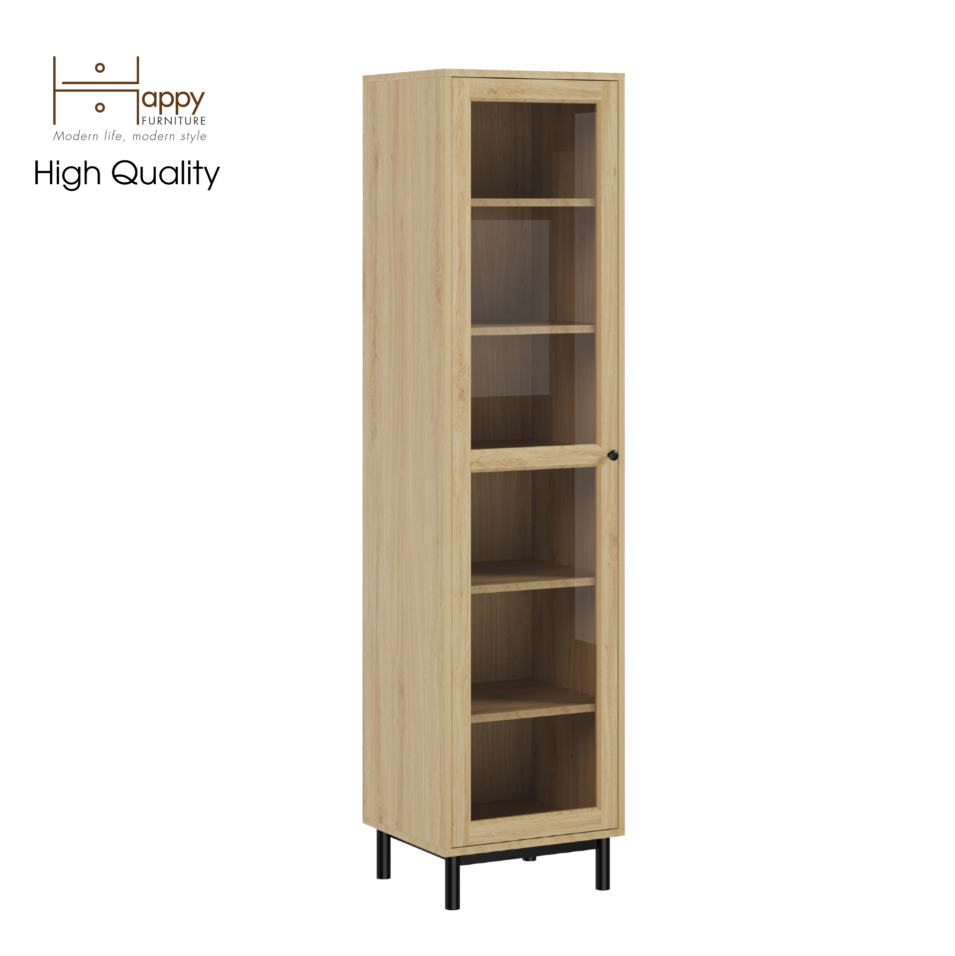 [Happy Home Furniture] CATY , Kệ sách 6 tầng  cửa kính size nhỏ - chân sắt ,  45cm x 40cm x 180cm (DxRxC), KSA_018