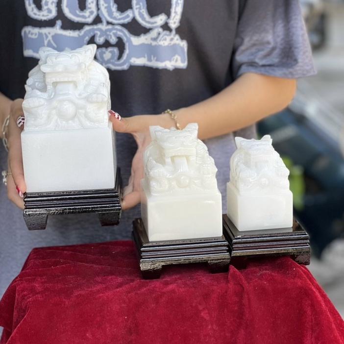 Ấn Rồng Bạch Ngọc , Ấn Rồng Phong Thủy Để Bàn - Cao 10cm & 12cm & 15cm