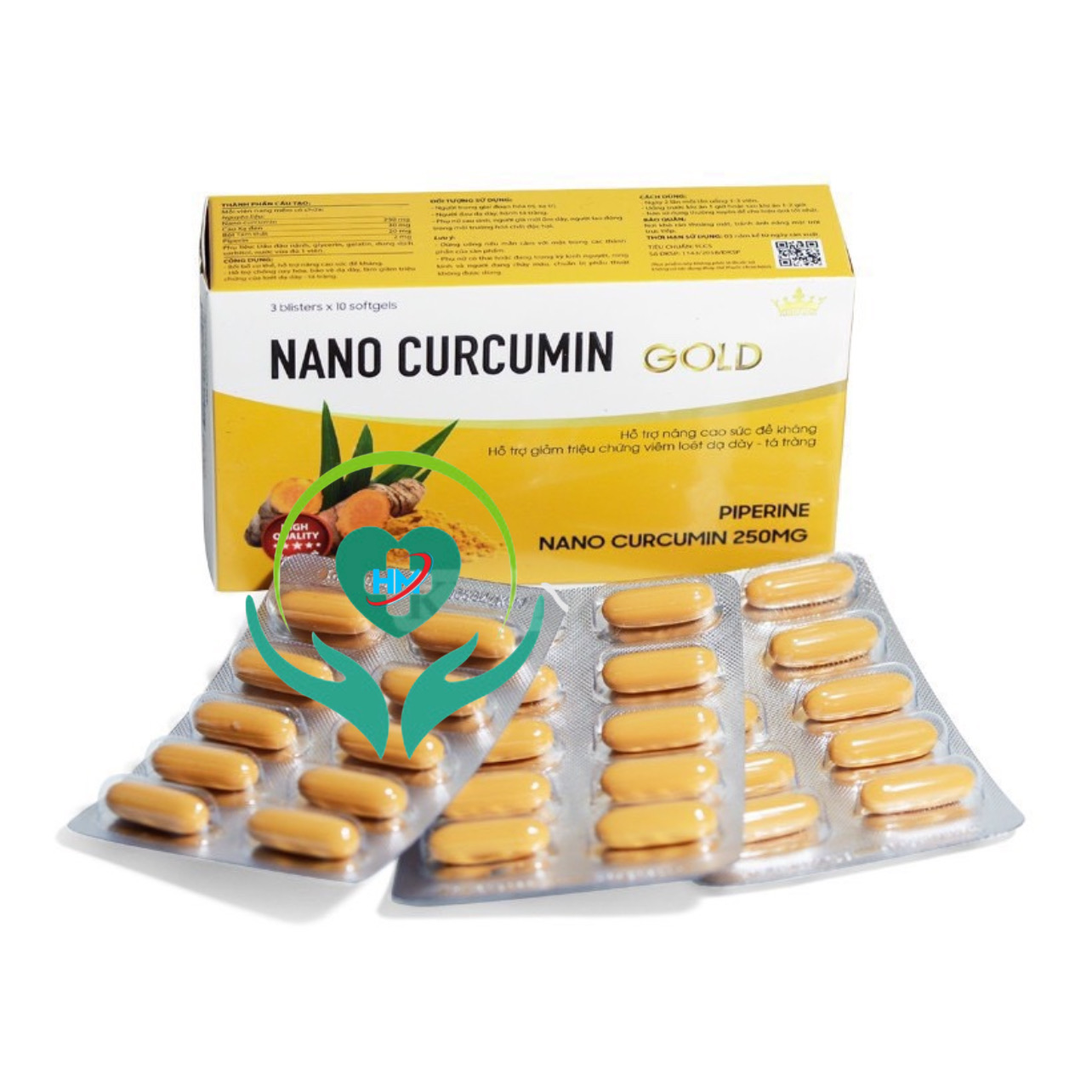 Nano curcumin Gold Kingphar, hộp 30 viên, dùng cho người bị viêm loét dạ dày