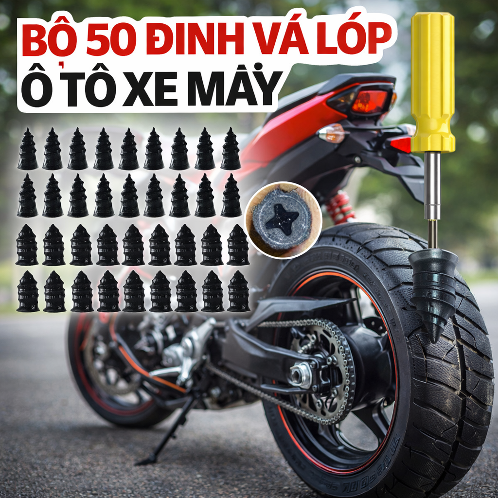 Combo 50 Đinh Vít Vá Lốp Không Săm Ô Tô Xe Máy – Vá Nhanh, Chắc Chắn, Loại Xịn